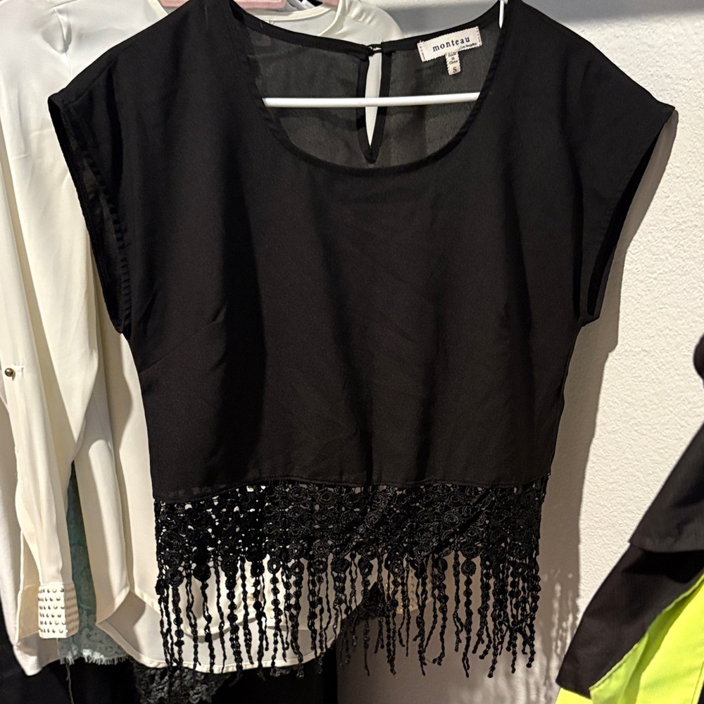 Monteau Black Fringe Blouse